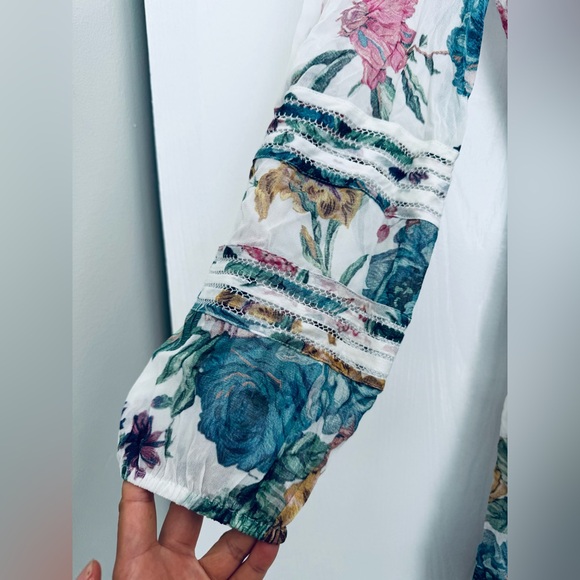 Zimmermann floral long sleeves dress with linen slip white multi color Au 0 US 4 - Picture 9 of 16